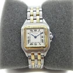 Cartier Panthere 1120 Small Two Row Ladies Quartz Wristwatch Watch SS K18 34890