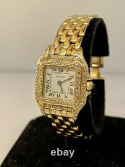 Cartier Panthere 22mm Yellow Gold Diamond White Dial Bracelet Ladies Watch