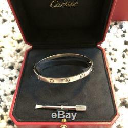 Cartier White Gold Love Bangle Bracelet Size #20 With Driver Box Used