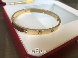 Cartier Yellow Gold Love Bracelet With 4 Diamonds Size 18 With Original Papers