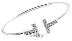 Certified 0.60Ct White Round Diamond T Bangle Bracelet 7 inches 14K White Gold