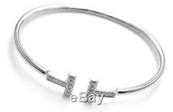 Certified 0.60Ct White Round Diamond T Bangle Bracelet 7 inches 14K White Gold