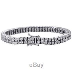 Certified White Diamond Bracelet Men's 2 Row Tennis Link Design 0.38Ct 14K Gold