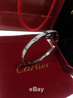 $$Classic Cartier love bracelet Diamond-Paved 18K white gold bangle size 18 WithBO