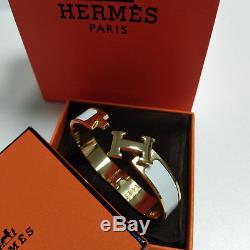 Classic HERMES Enamel Bracelet PM 18K Gold Clic Clac H Bangle White