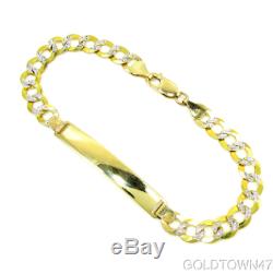 Cuban Men's Bracelet 14k Gold Yellow and White Pave Curb ID 8mm-8.5