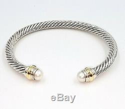 David Yurman Cable Classic White Pearl Sterling Silver & 14K Gold 5mm Bracelet