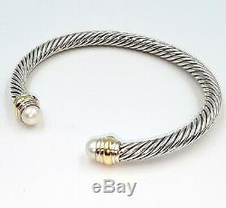 David Yurman Cable Classic White Pearl Sterling Silver & 14K Gold 5mm Bracelet