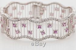 Designer $12,000 12ct Natural Pink Sapphire Diamond 18k White Gold Bracelet 36g