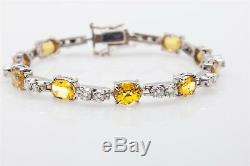 Designer $12,000 16ct Natural Yellow Sapphire Diamond 18k White Gold Bracelet