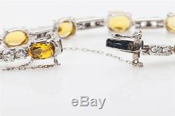Designer $12,000 16ct Natural Yellow Sapphire Diamond 18k White Gold Bracelet