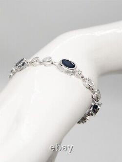 Designer $5000 15ct Natural BEZEL Blue White Sapphire 10k Gold Tennis Bracelet