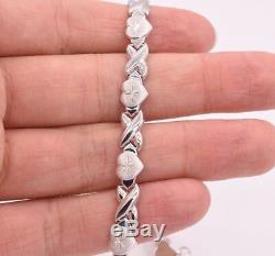 Diamond Cut Kisses & Hearts Bracelet Necklace Set 14K White Gold Clad Silver 925