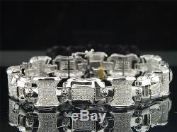 Diamond Link Bracelet Mens 10K White Gold Round Cut Pave Domed 3.75 Tcw