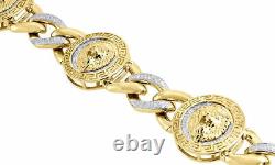 Diamond Lion Head & Miami Cuban Link Bracelet 10K Yellow Gold 3D Design 1.26 Tcw