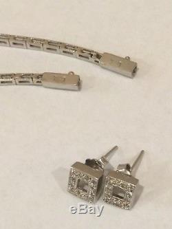 Diamond Necklace, Bracelet & Earrings Set 18 Kt White Gold, 34 Grams