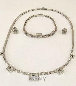 Diamond Necklace, Bracelet & Earrings Set 18 Kt White Gold, 34 Grams