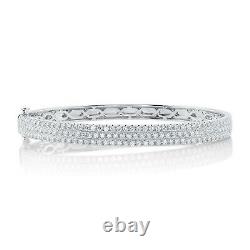 Diamond Pave Bangle Bracelet 14K White Gold Wide Round Cut 2.35CT Womens Natural