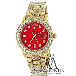 Diamond Rolex Presidential 18K Yellow Gold 18038 Single Quick Set Watch Red Dial