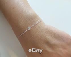 Diamond Solitaire Bezel Set Bracelet 14k White Gold 0.10ct SI1 G color