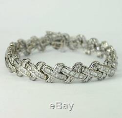 Diamond X link bracelet 14K white gold round brilliant baguette 6.50C 24.9G 7.5