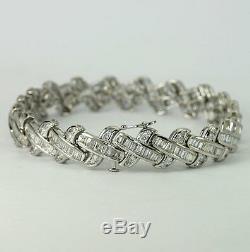 Diamond X link bracelet 14K white gold round brilliant baguette 6.50C 24.9G 7.5