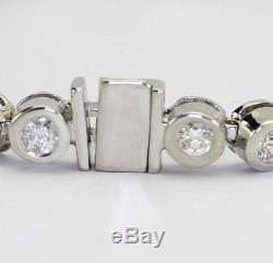Diamond tennis bracelet 14K white gold bezel round brilliant 6.30CT 8 1/4 27.1G