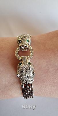 Effy Panther 14ct white gold emerald, white and black diamond bracelet