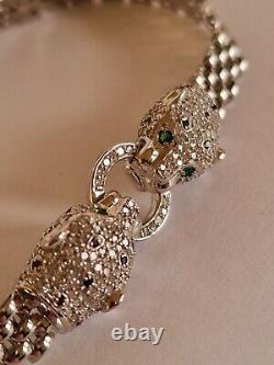 Effy Panther 14ct white gold emerald, white and black diamond bracelet