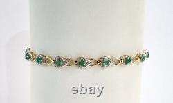 Emerald & Diamond 9ct Yellow & White Gold Bracelet Natural Emeralds & Diamonds