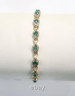 Emerald & Diamond 9ct Yellow & White Gold Bracelet Natural Emeralds & Diamonds