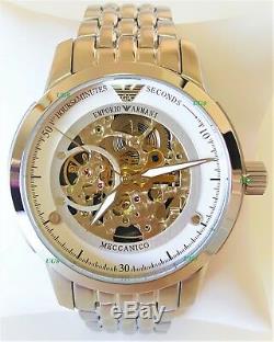 Emporio Armani Men's Watch Meccanico Skeleton Dial White Bracelet AR4626 Genuine