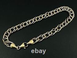 Estate 10K Yellow & White Gold Multi-Link Cable Chain Bracelet 7mm 7 3/4, 4.1g