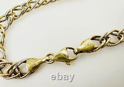 Estate 10K Yellow & White Gold Multi-Link Cable Chain Bracelet 7mm 7 3/4, 4.1g