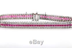 Estate $12,000 10cts French Cut Natural RUBY Diamond 18k White Gold Bracelet 30g