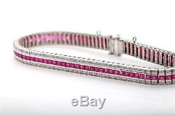 Estate $12,000 10cts French Cut Natural RUBY Diamond 18k White Gold Bracelet 30g