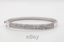 Estate $7000 3ct Diamond 3 ROW 14k White Gold Bangle Bracelet