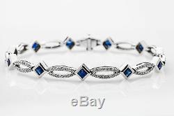 Estate $7000 6ct Natural Princess Cut Sapphire Diamond 14k White Gold Bracelet
