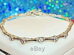 Estate Vintage 14k White Gold Genuine Natural Diamond Bracelet Bezel Set