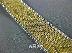 Estate Wide & Long 14k White & Yellow Gold Multi Wave Mesh Italian Bracelet 1643