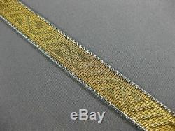 Estate Wide & Long 14k White & Yellow Gold Multi Wave Mesh Italian Bracelet 1643