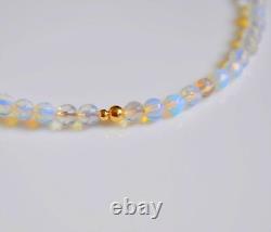 Faceted White Opal Opalite 14K Yellow Gold Bangle Bracelet Handcrafted