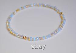 Faceted White Opal Opalite 14K Yellow Gold Bangle Bracelet Handcrafted