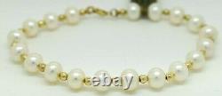 GENUINE 7 mm WHITE PEARLS BRACELETS 14K YELLOW GOLD NWT Made in USA
