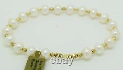GENUINE 7 mm WHITE PEARLS BRACELETS 14K YELLOW GOLD NWT Made in USA