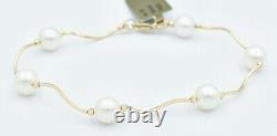 GENUINE 7 mm WHITE PEARLS BRACELET 14K GOLD New With Tag Made in USA
