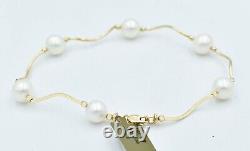 GENUINE 7 mm WHITE PEARLS BRACELET 14K GOLD New With Tag Made in USA