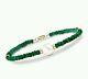 Genuine 15ctw Emerald and white freshwater pearl bracelet solid 14k gold