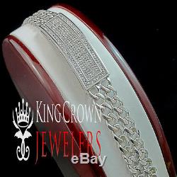 Genuine Diamond Mens Solid White Gold Finish Miami Cuban 15 MM Bracelet 1.00 Ct