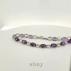Genuine purple Amethyst 7x5 11tcw 14k white gold Tennis bracelet 7 woman's NEW
